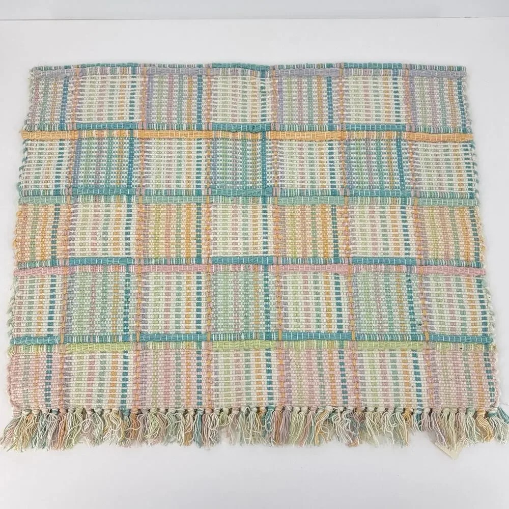 Vtg Park B Smith Handwoven Cotton Accent Rug 30 x 48 Pastel Madison Dawn Fringe